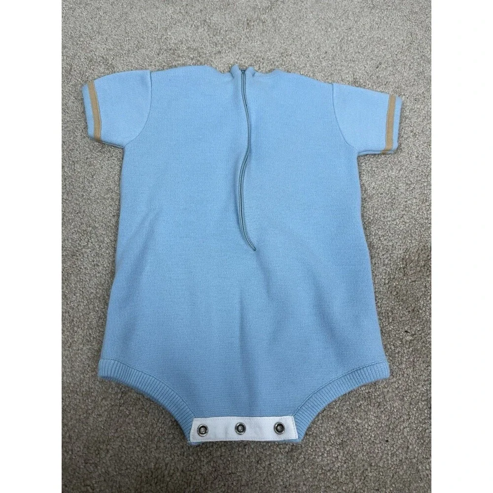 VTG 60s 70s Little World Knit Baby Romper Hansel Gretel Gingerbread House L 12M